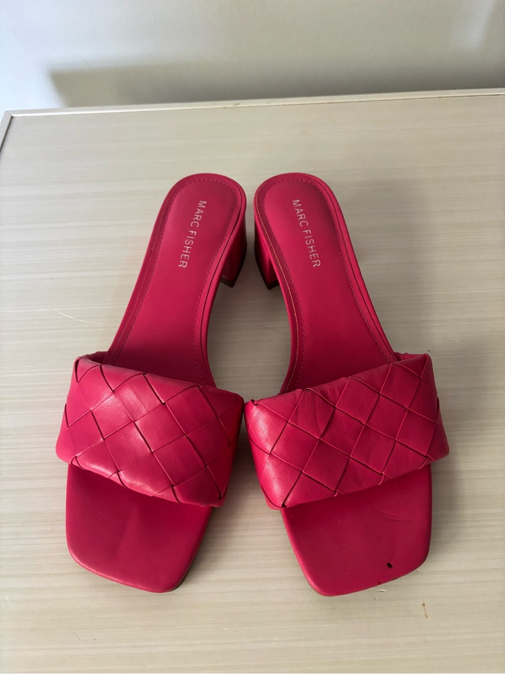 Marc Fisher Hot Pink Woven Leather Slide Mules